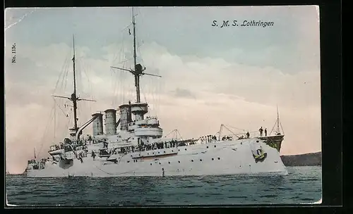 AK Kriegsschiff SMS Lothringen in See stechend