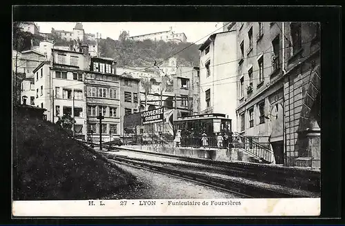 AK Lyon, Funiculaire de Fourvieres, Bergbahn