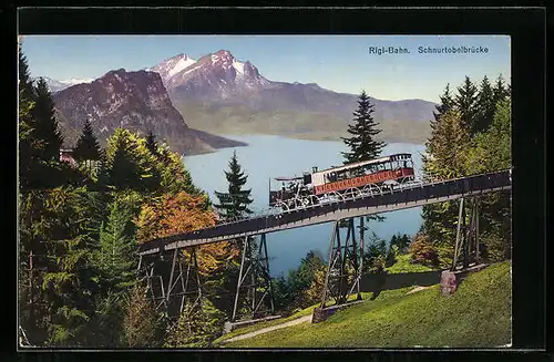 AK Rigi-Bergbahn auf der Schnurtobelbrücke