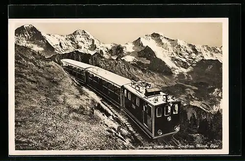 AK Schynige Platte-Bergbahn mit Jungfrau, Mönch und Eiger