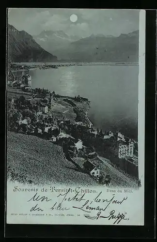 Mondschein-AK Territet-Chillon, Dent du Midi