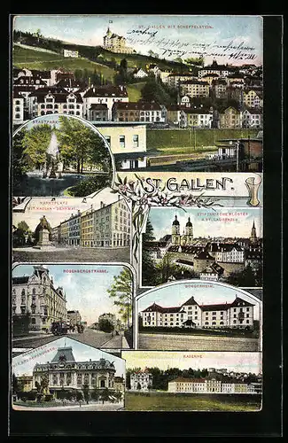 AK St. Gallen, Rosenbergstrasse, Bürgerheim, Kaserne
