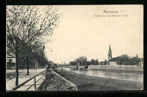 AK Pforzheim, Krankenhaus mit Altstädter Kirche