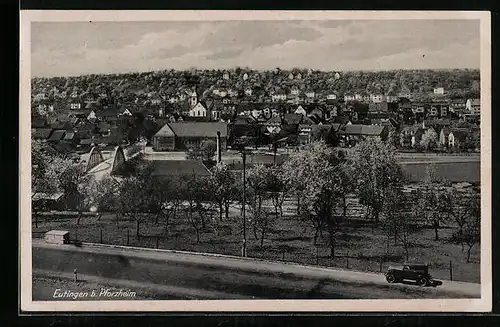 AK Eutingen bei Pforzheim, Ortsansicht mit Landstrasse aus der Vogelschau