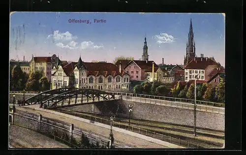 AK Offenburg, Teilansicht mit Brücke