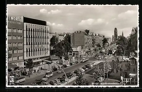 AK Berlin-Charlottenburg, Kurfürstendamm mit Gedächtniskirche aus der Vogelschau, VW-Käfer