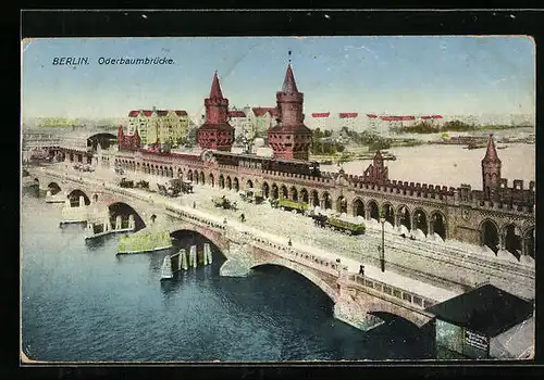 AK Berlin-Friedrichshain, Oberbaumbrücke aus der Vogelschau