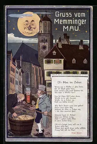 Künstler-AK Memmingen, Gedicht von Hugo Maser, Memminger Mau