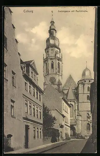 AK Coburg, Grafengasse mit Moritzkirche