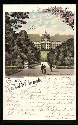 Lithographie Kassel-Wilhelmshöhe, Schloss Wilhelmshöhe