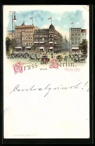 Lithographie Berlin, Unter den Linden Ecke Friedrich Str.