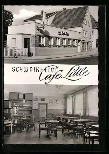 AK Schwaikheim, Cafe Lidle, Innen- und Aussenansicht