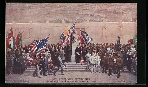 AK Les États-Unis d`Amerique, Festgesellschaft um Denkmal Washingtons