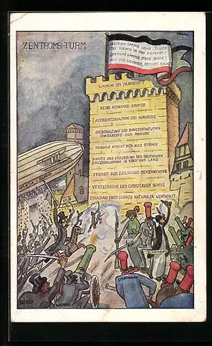 Künstler-AK Zentrums-Turm wird gestürmt, Volkspartei Das Zentrum