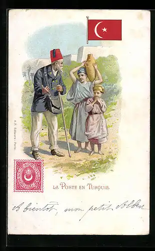Lithographie Turquie, La Poste, Türkischer Briefträger, Briefmarke