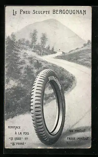 AK Le Pneu Sculpté Bergougnan, Reklame für Autoreifen