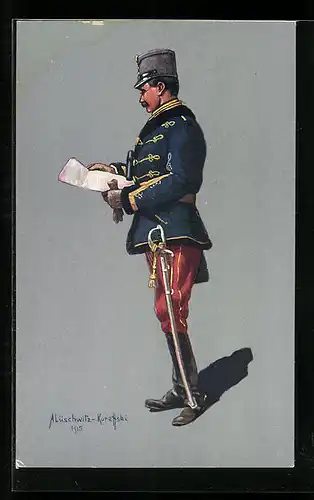 Künstler-AK Oest.-Ung. Husarenstabsoffizier in Felduniform 1914-15