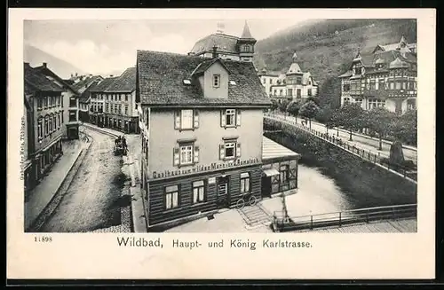 AK Wildbad, Haupt- und König Karlstrasse, Gasthaus zum wilden Mann