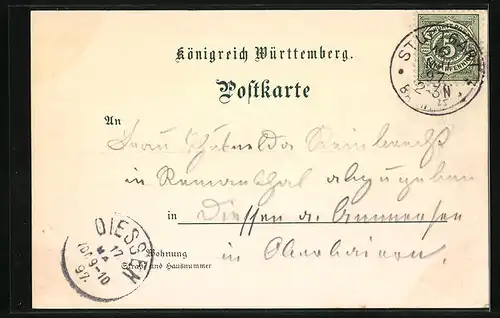 Lithographie Stuttgart, Eugensbrunnen und K. Residenzschloss, Gesamtansicht