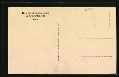 AK Berlin-Charlottenburg, 17. und 18. Gemeindeschule, Aula