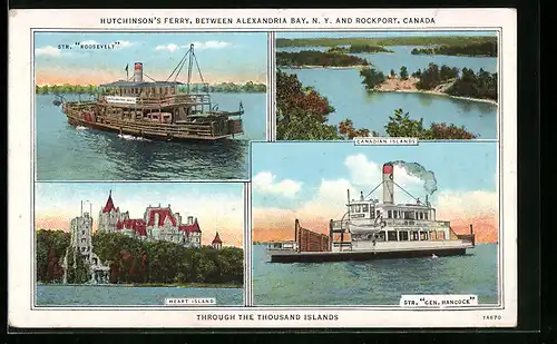 AK Hutchinson`s Ferry, Between Alexandria Bay, N.Y. and Rockport, Canada, Str. Gen. Hancock, Heart Island