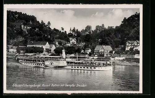 AK Rathen, Teilansicht mit Dampfer Dresden