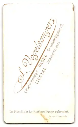 Fotografie I. Vogelsanger, Basel, Oberer Heuberg 6, Bürgerliche Dame mit langer Nase in schwarzem Kleid