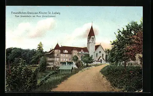 AK St. Ludwig bei Stammheim /Main, Kloster St. Ludwig mit Kirche und Strasse