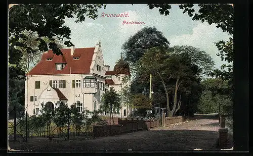 AK Berlin-Grunewald, Gasthaus Paulsborn mit Strasse