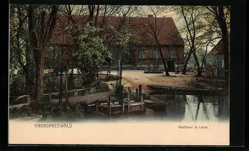 AK Leipe /Spreewald, Gasthaus Buchan, vom Ufer gesehen