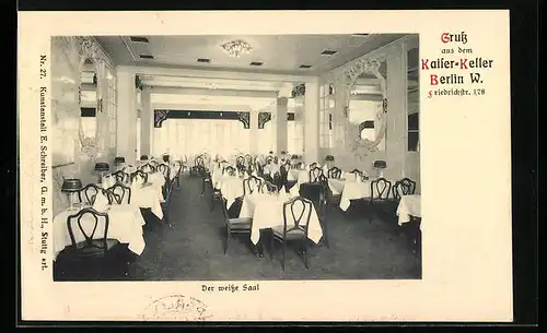 AK Berlin, Gasthaus Kaffee-Keller, Friedrichstrasse 178, Der weisse Saal