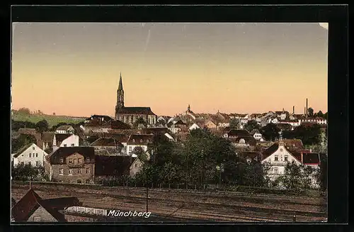 AK Münchberg, Teilansicht mit Bahnschienen