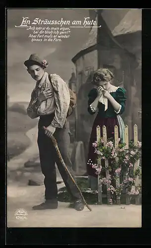 Foto-AK R & K / L Nr. 4760/6: Wanderer verlässt trauernde Frau