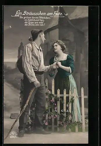 Foto-AK R & K / L Nr. 4760/5: Frau grüsst Wanderer