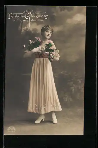 Foto-AK R & K / L Nr. 8814/4: Hübsche Dame mit Rosen