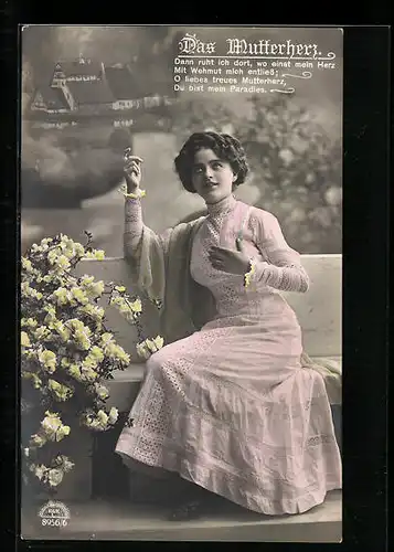 Foto-AK R & K / L Nr. 8956 /6: Junge Frau in rosa Kleid mit Blumen