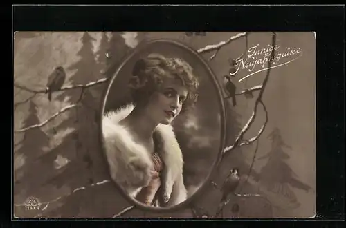 Foto-AK R & K / L Nr. 7183 /4: Junge Dame mit Pelz