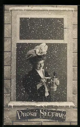 Foto-AK Photochemie Berlin Nr. 6164-6: Junge Dame mit Sekt, Neujahrsgruss