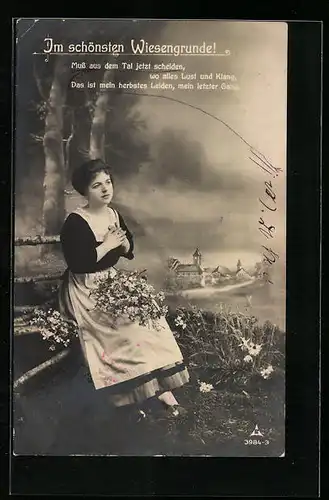 Foto-AK Photochemie Berlin Nr. 3984-3: Junge Dame muss vom Wiesengrunde scheiden