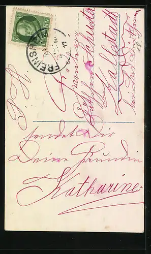 Foto-AK Photochemie Berlin Nr. 10358: Drei junge Damen mit Blumen, Namenstagsgruss