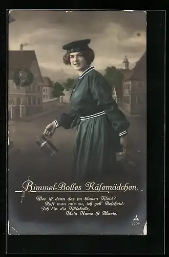 Foto-AK Photochemie Berlin Nr. 7729: Käsemädchen im blauen Kleid