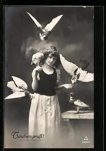 Foto-AK Photochemie Berlin Nr. 2694-1: Mädchen mit Tauben