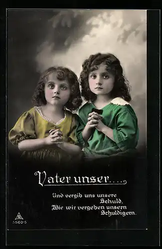 Foto-AK Photochemie Berlin Nr. 5560-5: Vater unser..., Und vergib und nicht unsere Schuld, Betende Kinder