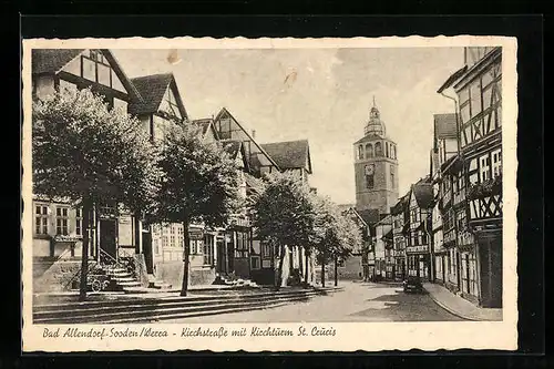 AK Bad Allendorf-Sooden / Werra, Kirchstrasse mit Kirchturm St. Crucis