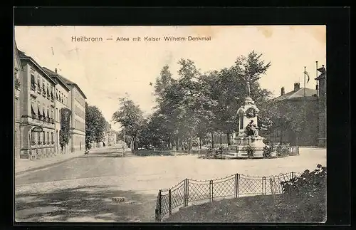 AK Heilbronn, Allee mit Kaiser Wilhelm-Denkmal