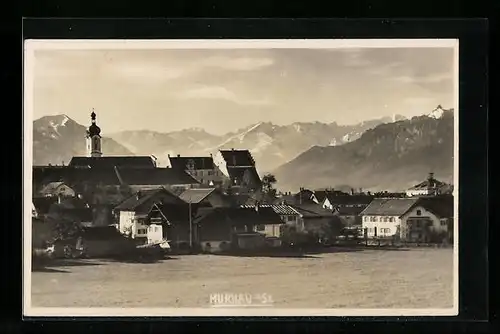 AK Murnau a. St., Teilansicht mit Kirchturm, Panorama