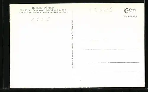 AK Paderborn, Hermann Römhild, Papier-, Spielwaren- Handlung, Detmolder Strasse 12-16