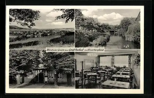 AK Gross-Berkel, Teilansicht, Flusspartie, Gasthaus Unter den Linden