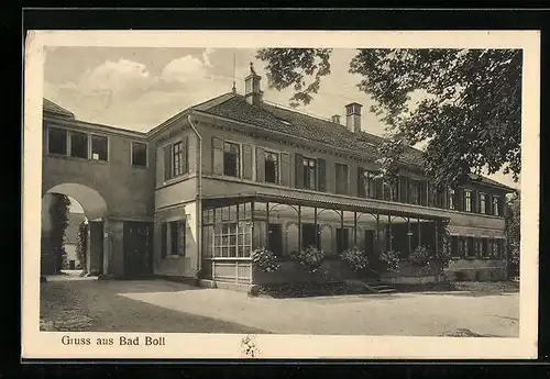 AK Bad Boll, Gebäude mit Veranda und Tordurchgang