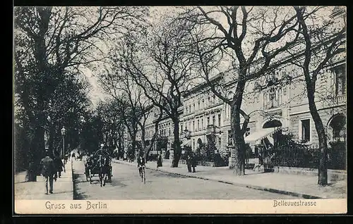 AK Berlin, Bellevuestrasse mit Kutsche und Radfahrer